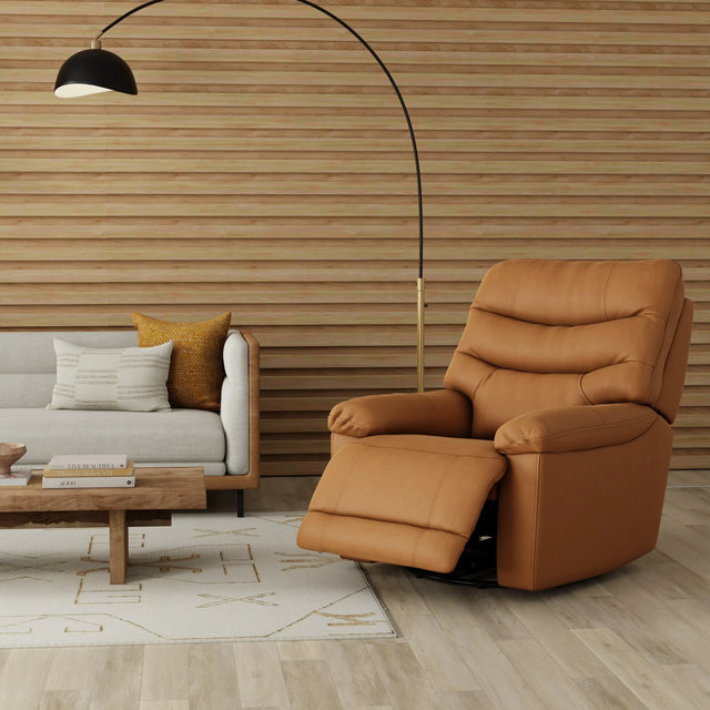 Swivel Glider Recliner With Manual Footrest Brown Leather - Omega Lifestyles