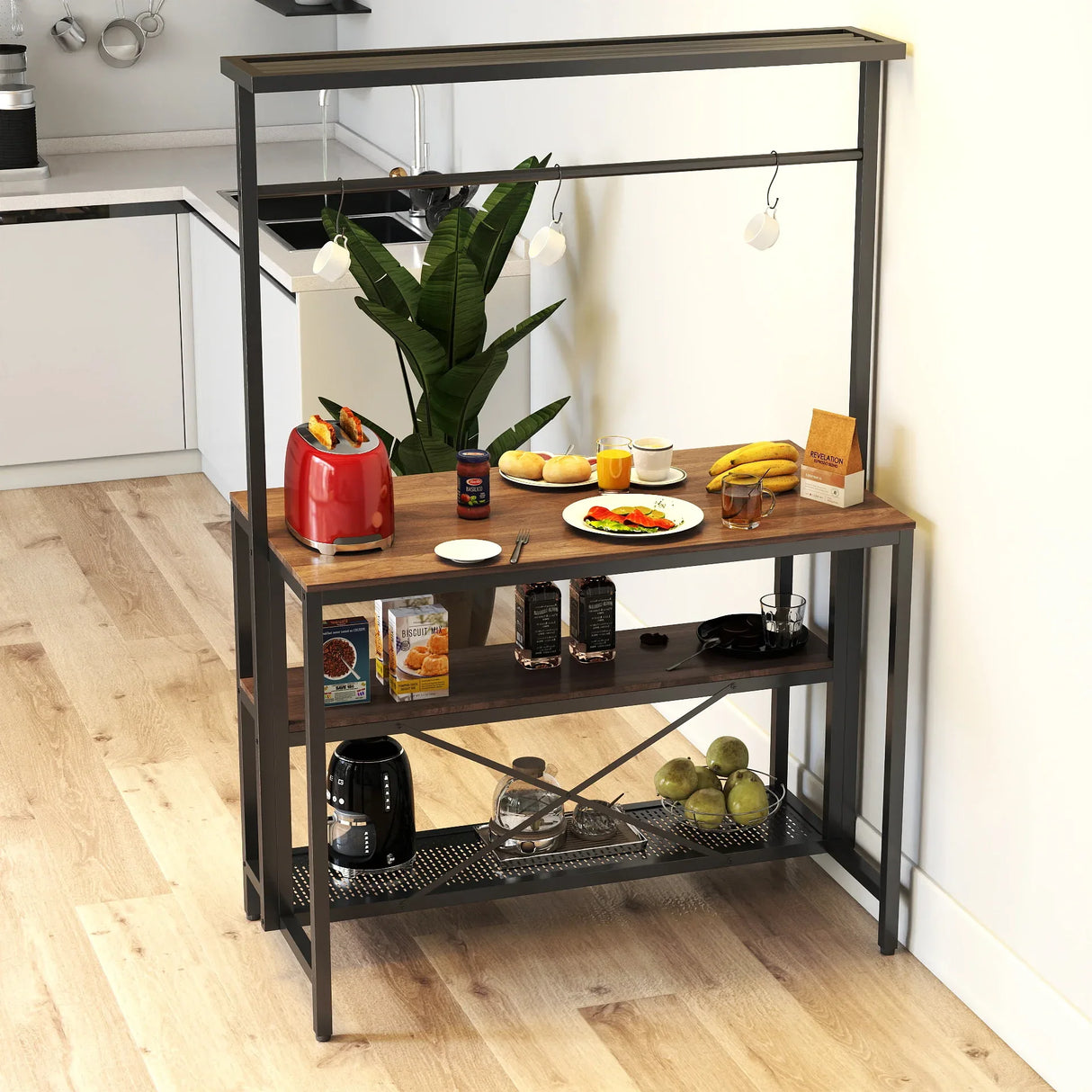 Kitchen Island Table With 3 Tier Storage And Hooks - Omega Lifestyles