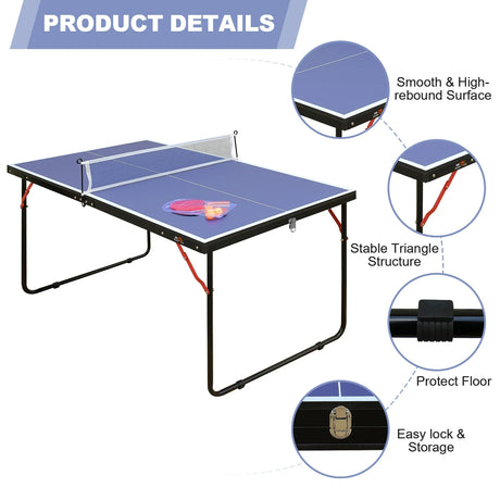 Mid-Size Foldable Indoor Outdoor Portable Ping Pong Table - Omega Lifestyles