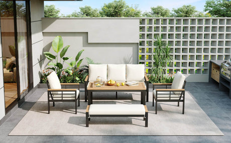 5-Piece Acacia Wood Iron Frame Patio Furniture Set - Omega Lifestyles
