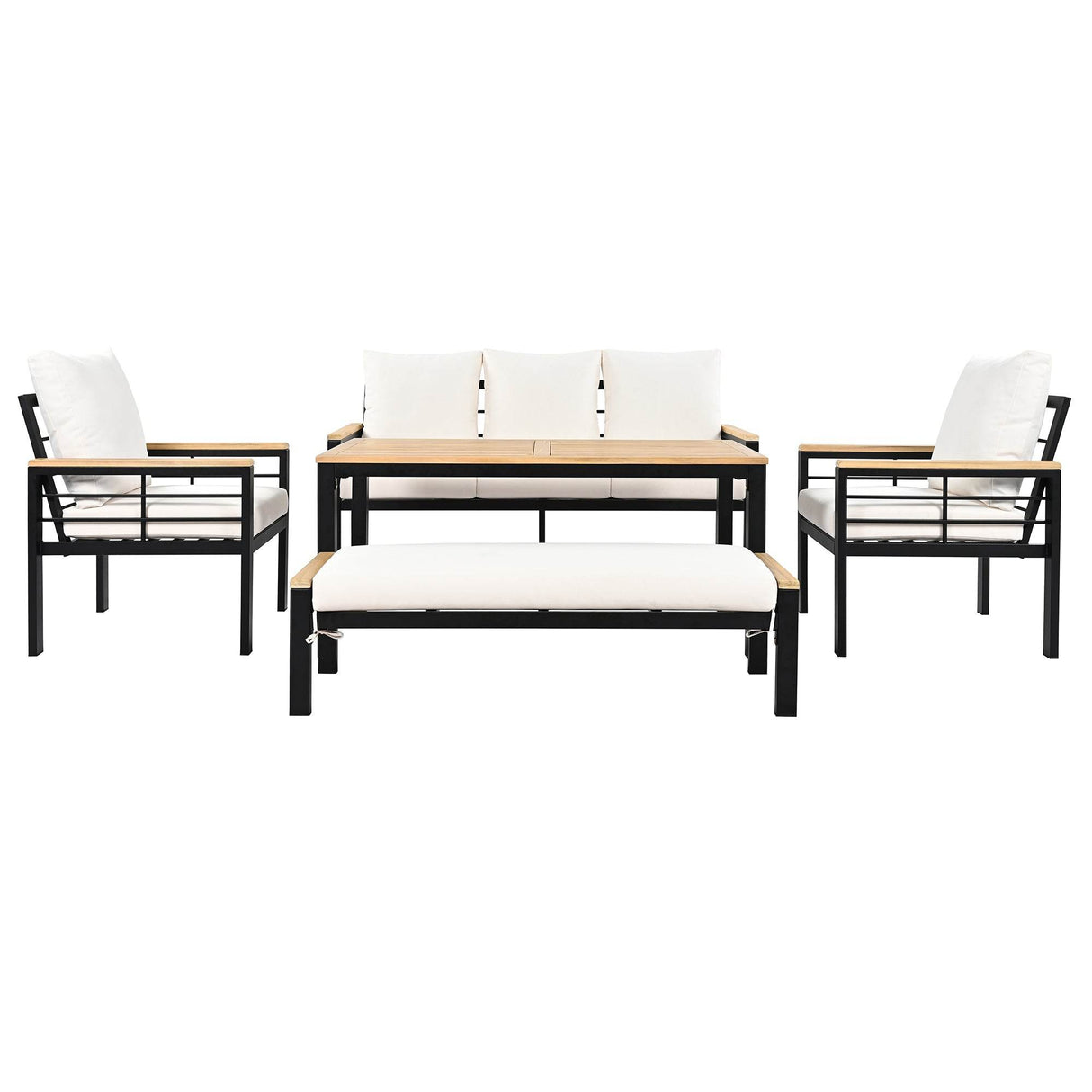 5-Piece Acacia Wood Iron Frame Patio Furniture Set - Omega Lifestyles