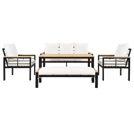 5-Piece Acacia Wood Iron Frame Patio Furniture Set - Omega Lifestyles