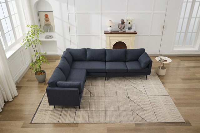 L-Shaped Grey Linen 6-Seat Convertible Sofa With Pillows - Omega Lifestyles