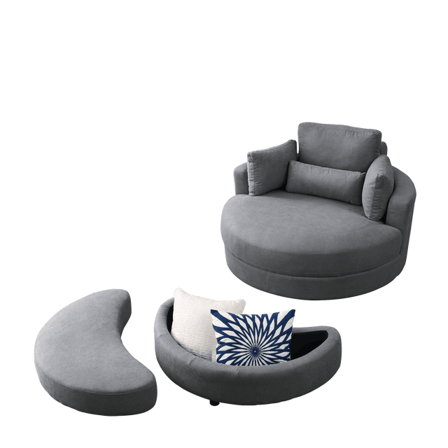 Modern Dark Grey Swivel Fabric Lounge Chair with Ottoman - Omega Lifestyles