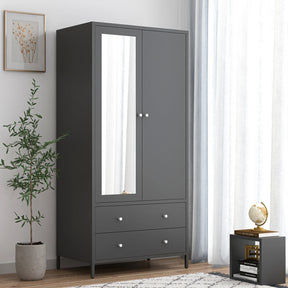 Retro Steel Armoire Wardrobe Closet With Mirror And Drawers - Omega Lifestyles