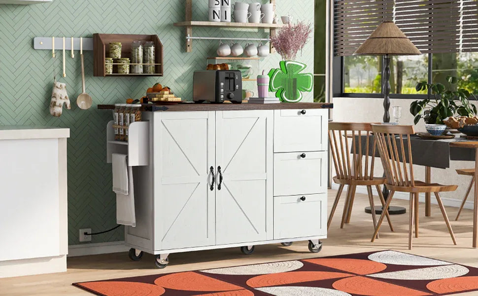 Farmhouse Kitchen Island Cart With Power Outlet - Omega Lifestyles