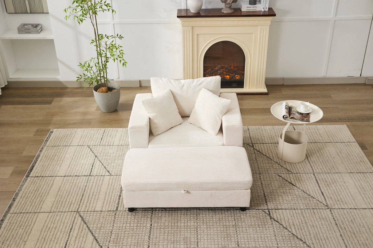 Beige Corduroy Chaise Lounge Chair With Ottoman - Omega Lifestyles