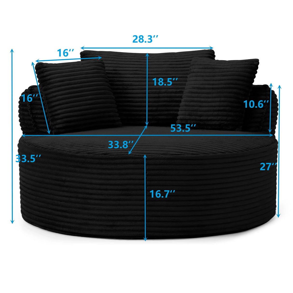 Modern Corduroy Boneless Floor Round Lounge Chair With Pillows - Omega Lifestyles