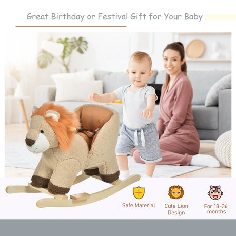 Lion-Themed Plush Baby Rocking Horse With Sound - Omega Lifestyles