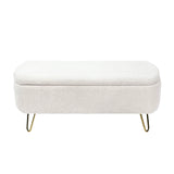 Ivory Faux Fur Upholstered Storage Bench With Gold Legs - Omega Lifestyles