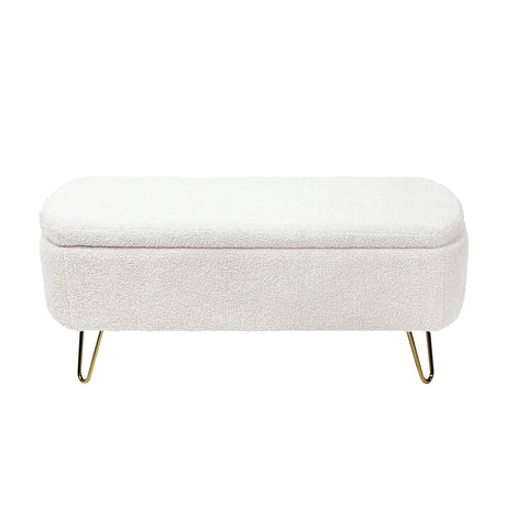 Ivory Faux Fur Upholstered Storage Bench With Gold Legs - Omega Lifestyles