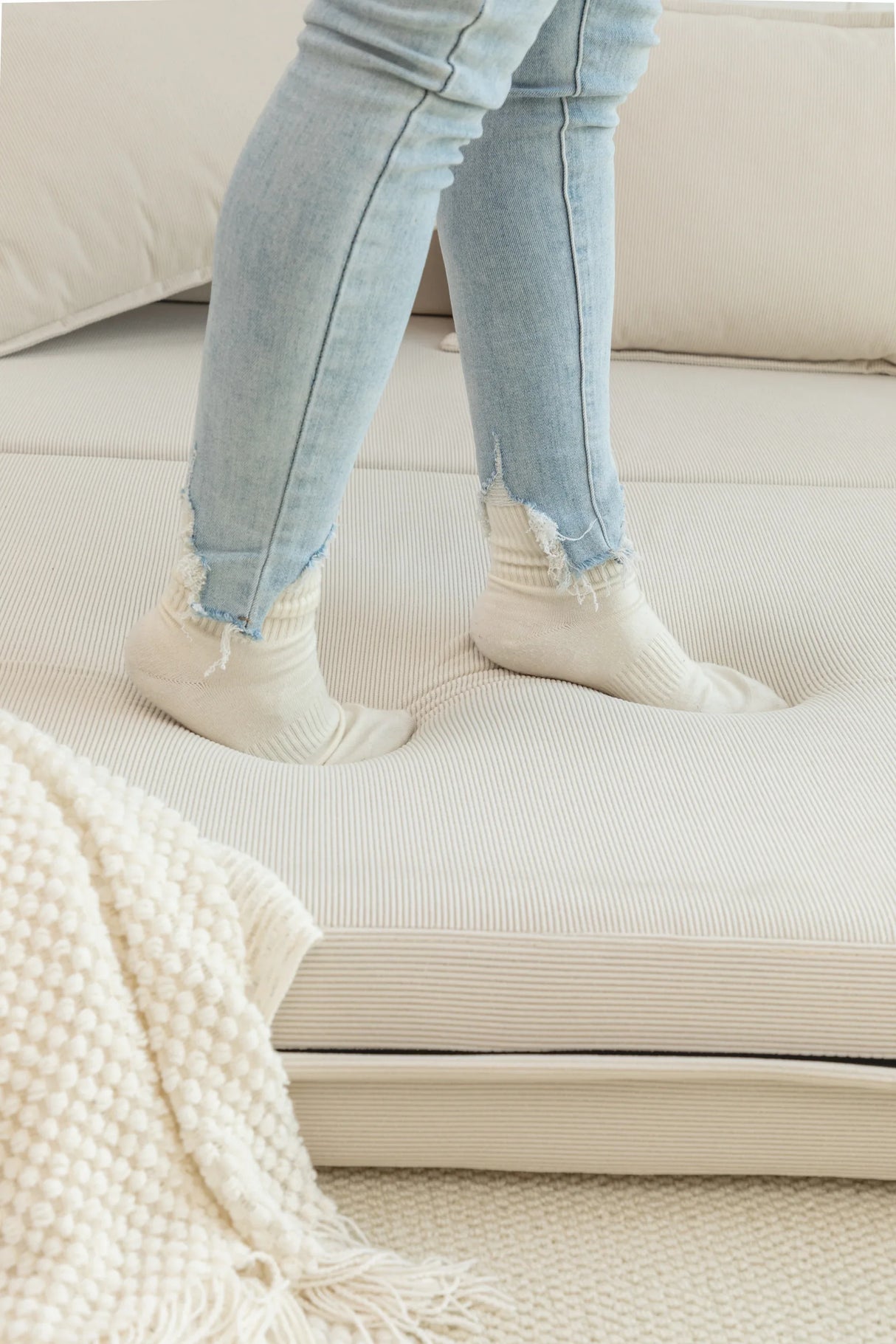 Foldable Corduroy Convertible Sofa Bed With Lumbar Pillow - Omega Lifestyles