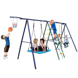 6-in-1 Steel Backyard Swing Set With Climbing Ladder - Omega Lifestyles