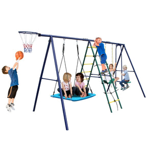 6-in-1 Steel Backyard Swing Set With Climbing Ladder - Omega Lifestyles