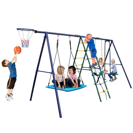 6-in-1 Steel Backyard Swing Set With Climbing Ladder - Omega Lifestyles