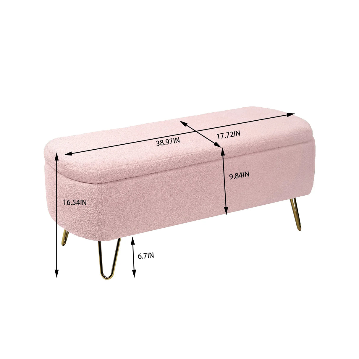 Pink Faux Fur Upholstered Storage Bench With Gold Legs - Omega Lifestyles