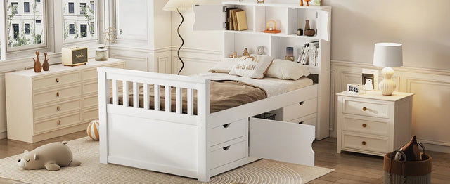 Twin Captain Platform Bed Frame With Storage Drawers - Omega Lifestyles