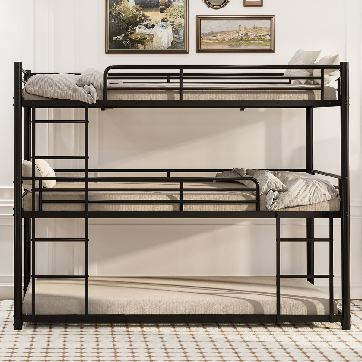 Black Metal Twin Over Twin Convertible Bunk Bed