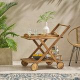 Natural Stained Acacia Wood Mobile Bar Cart With Wheels - Omega Lifestyles