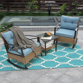 3-Piece Outdoor Rocking Rattan Chair Set With Table - Omega Lifestyles