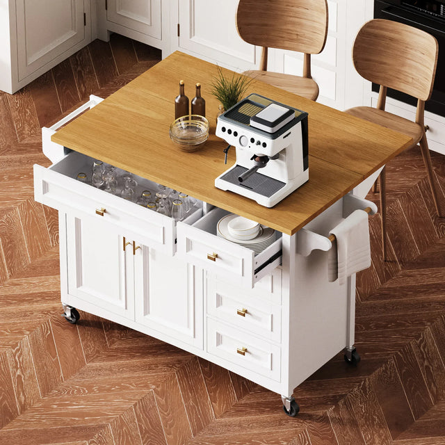 Classic Vintage Embossed White Kitchen Island On Wheels - Omega Lifestyles