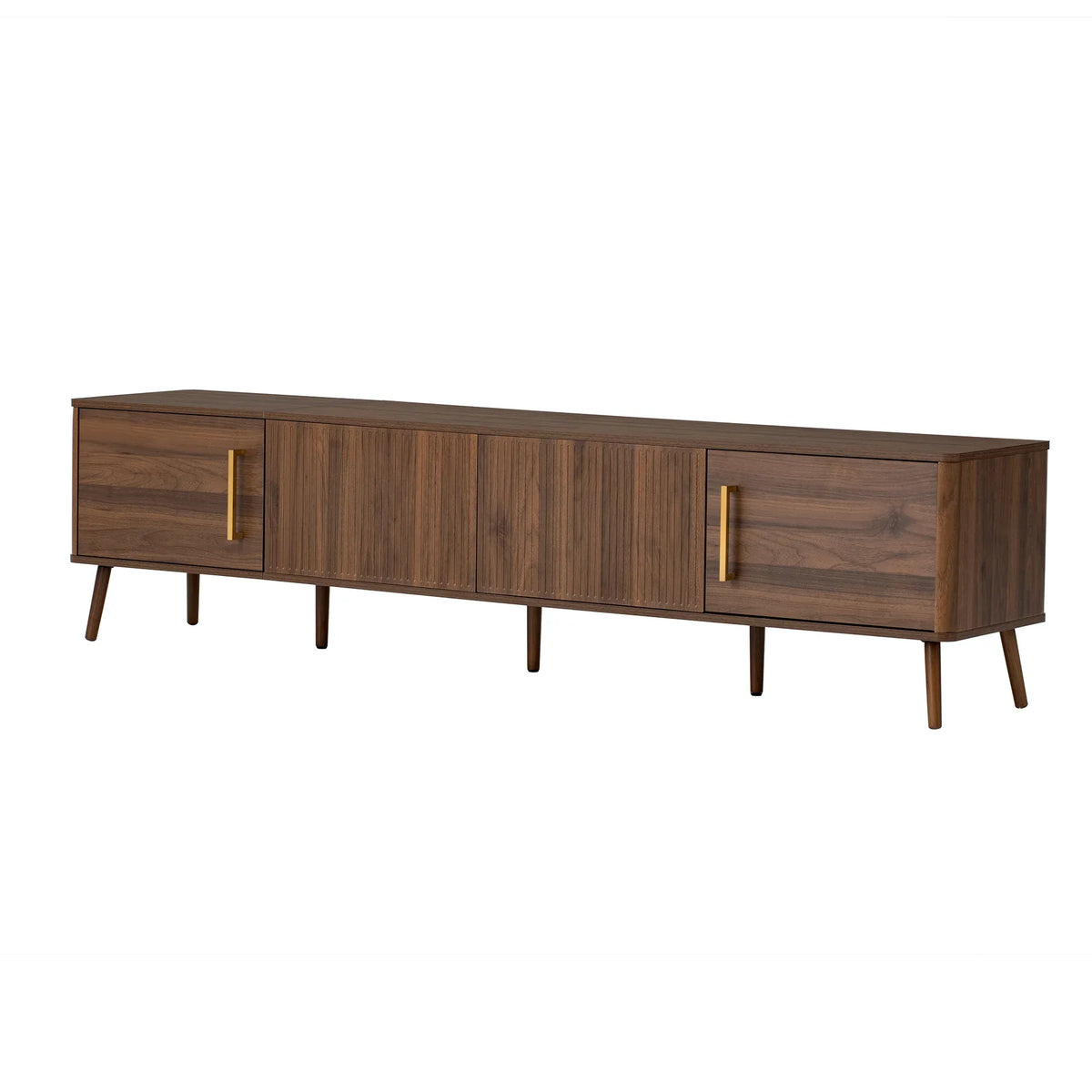 Modern Walnut Fluted Door 78-Inch TV Stand - Omega Lifestyles