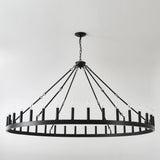 Farmhouse Matte Black Wagon Wheel Chandelier 36-Light 64-Inch - Omega Lifestyles
