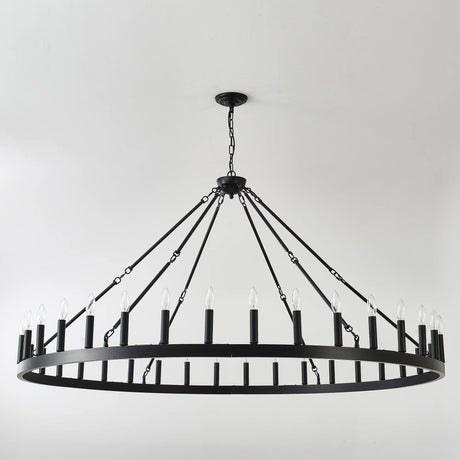 Farmhouse Matte Black Wagon Wheel Chandelier 36-Light 64-Inch - Omega Lifestyles