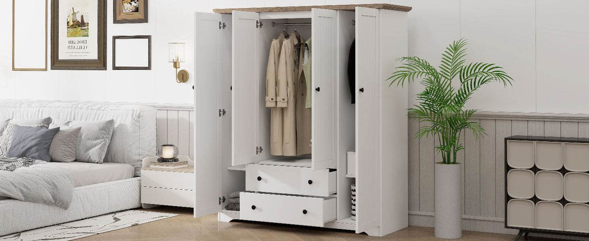 4 Door White Solid Wood MDF Wardrobe Armoire - Omega Lifestyles