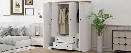 4 Door White Solid Wood MDF Wardrobe Armoire - Omega Lifestyles