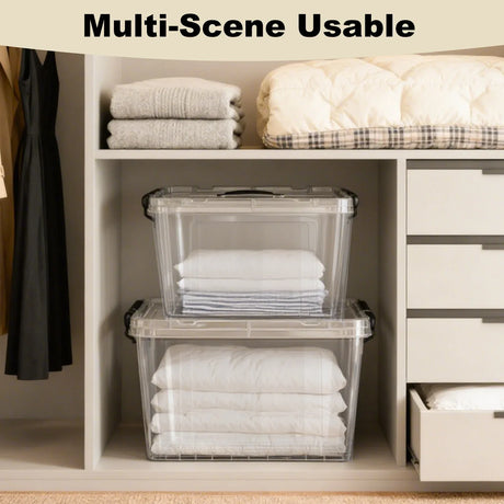 Set Of 4 Stackable 60 Quart Clear Plastic Storage Bins - Omega Lifestyles