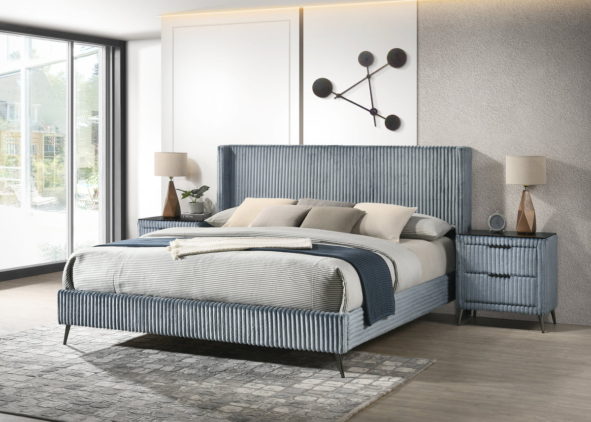 King Upholstered Wide Wale Corduroy Panel Bed Set