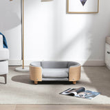 Scandinavian Style Solid Wood Elevated Pet Bed With Velvet Cushion - Sleep Galleria