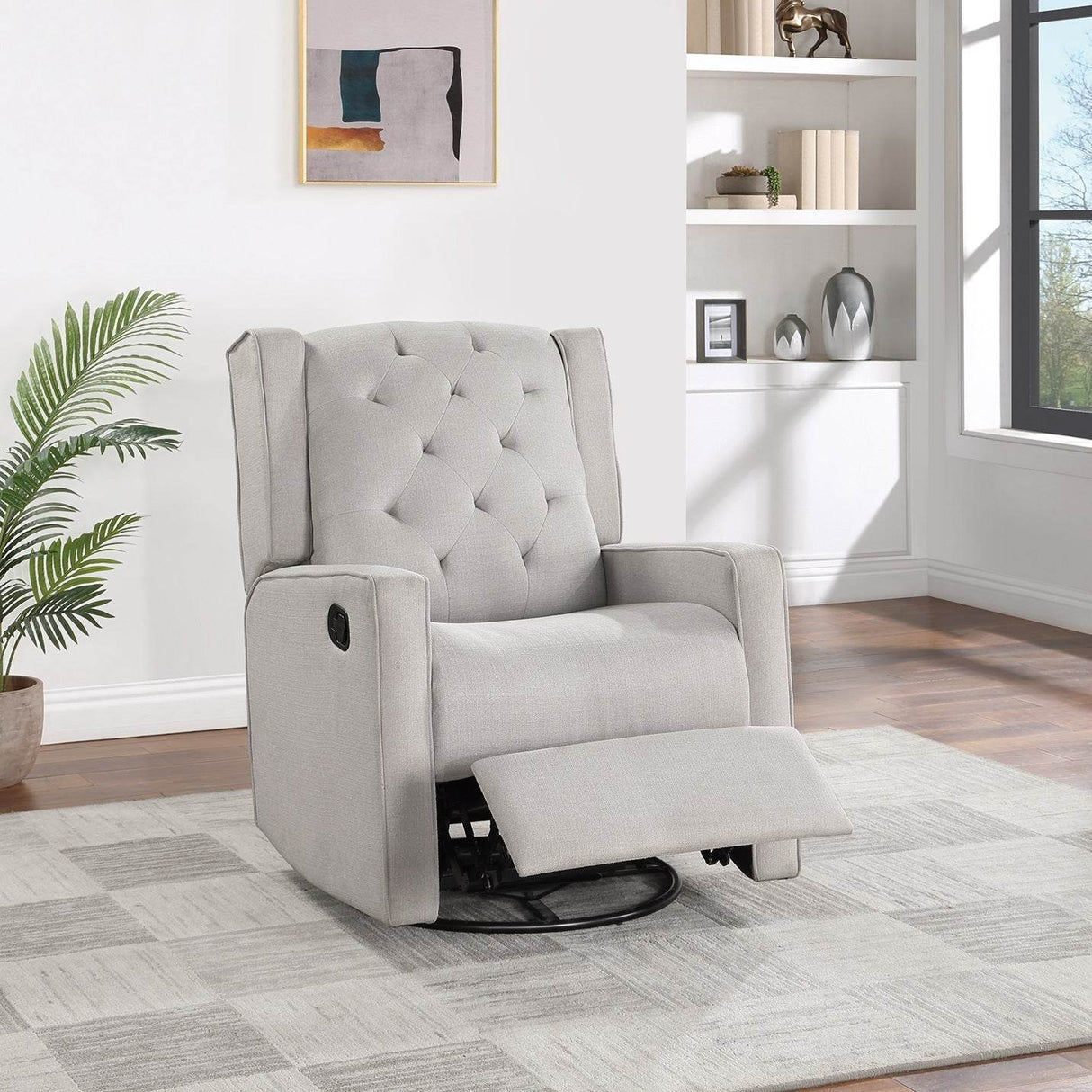 Contemporary Light Gray Tufted Swivel Recliner Chair