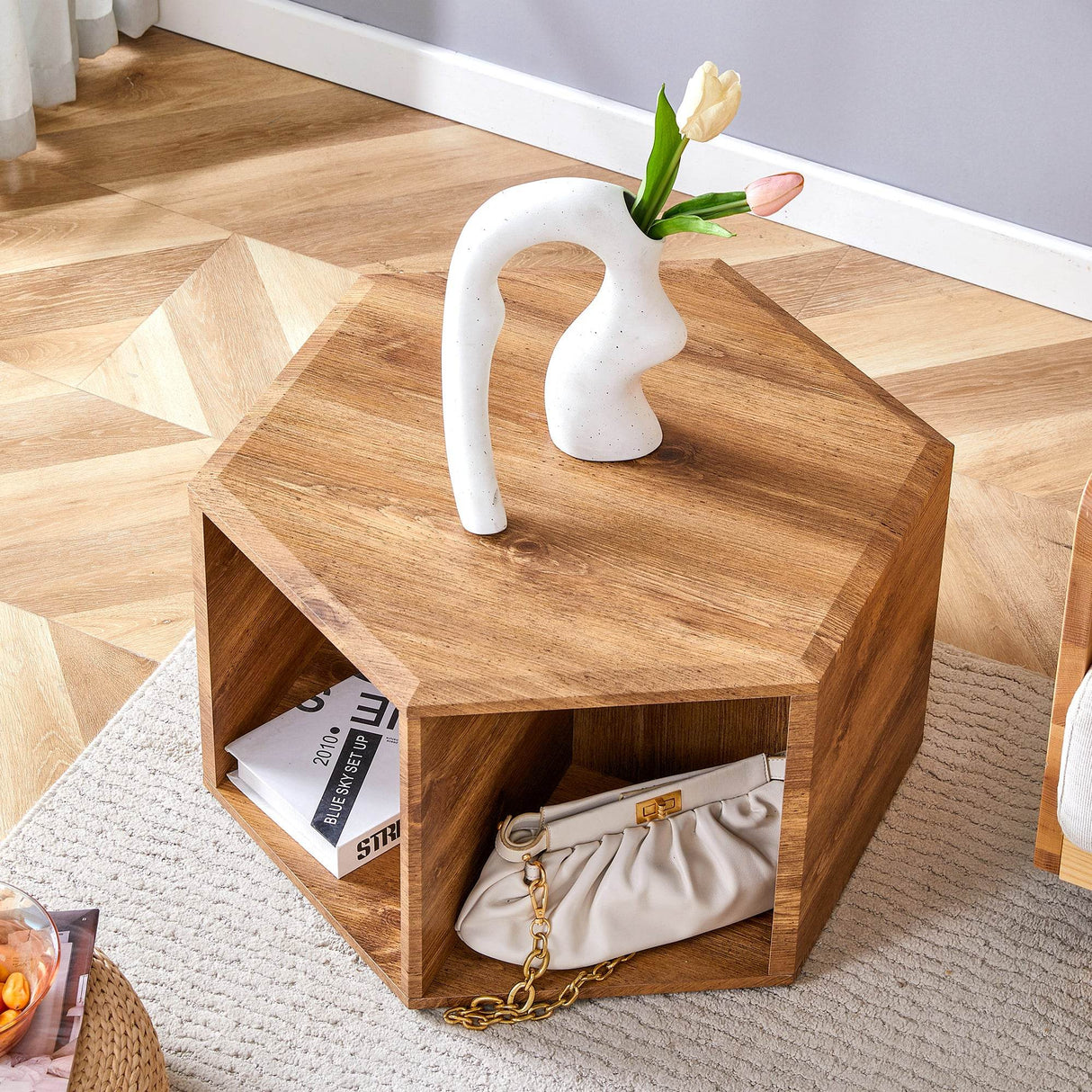Hexagonal MDF Storage Coffee Table With Pattern - Omega Lifestyles