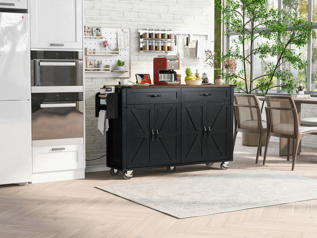 Farmhouse Style Rolling Kitchen Island With Power Outlet - Omega Lifestyles