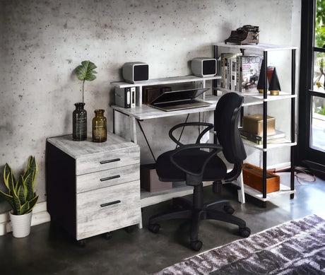 Antique White And Black Synthetic Wood Writing Desk - Omega Lifestyles