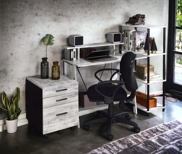 Antique White And Black Synthetic Wood Writing Desk - Omega Lifestyles