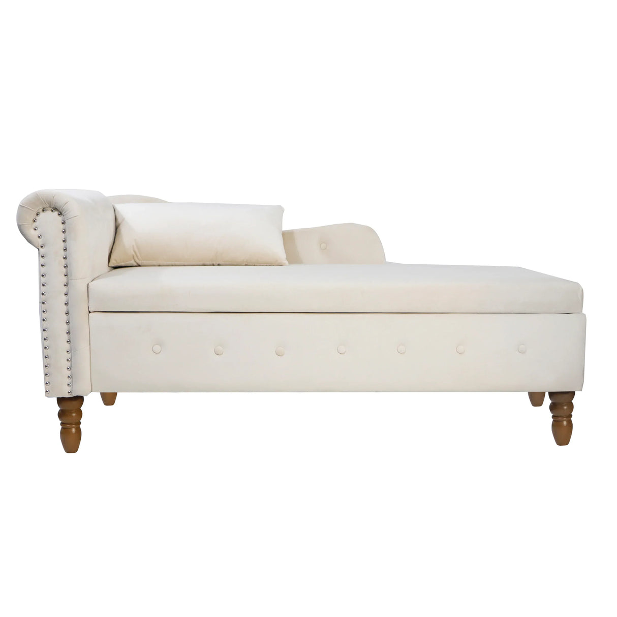 Beige Velvet Classic Storage Chaise Lounge Chair - Omega Lifestyles