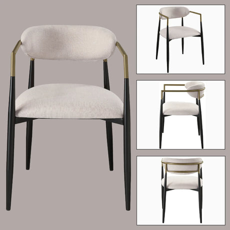 Set of 2 Beige Linen Upholstered Metal Frame Side Chairs - Omega Lifestyles