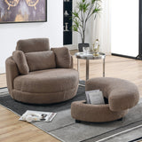 Oversized Modern Swivel Fabric Lounge Chair With Ottoman - Omega Lifestyles