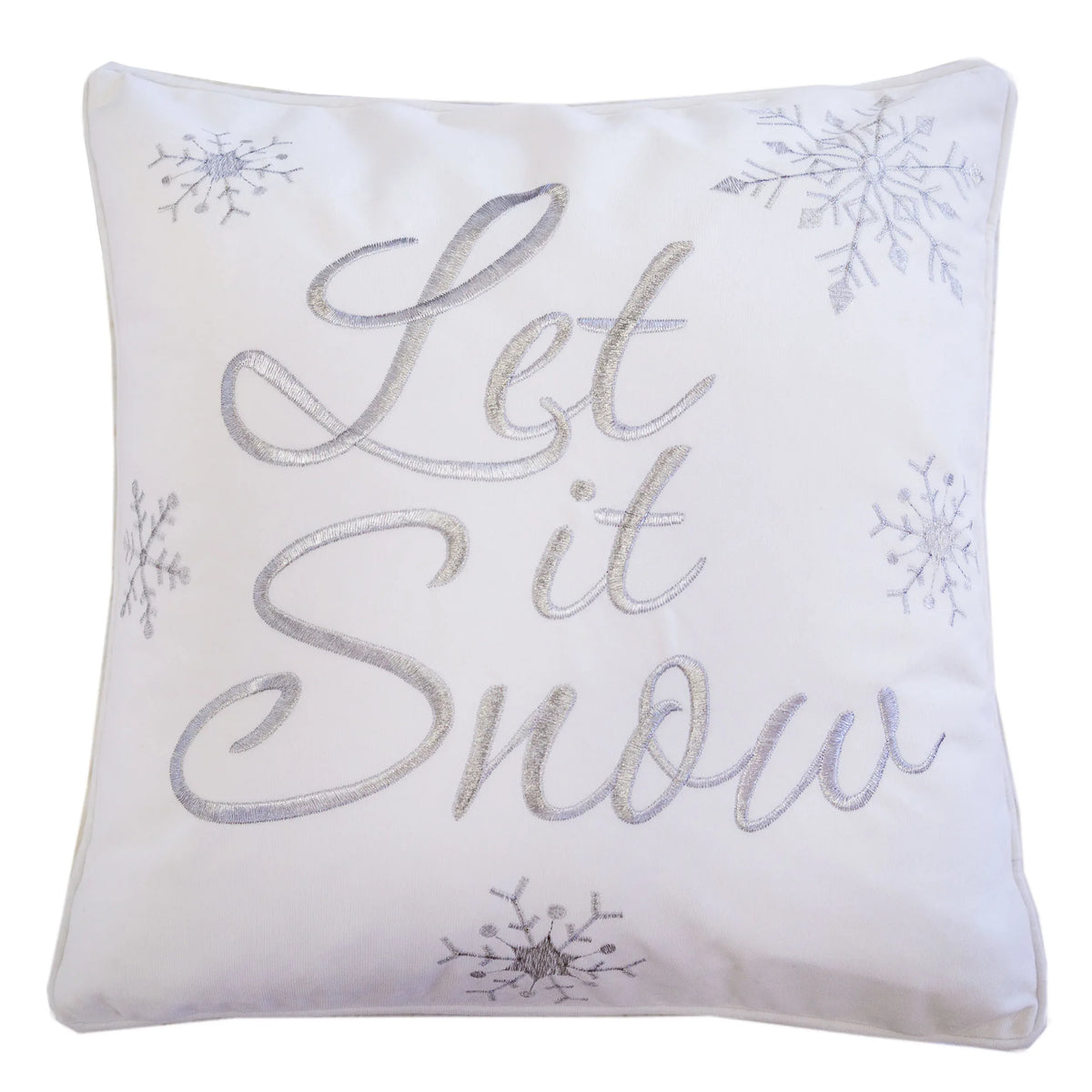 Let It Snow Embroidered Cotton Throw Pillow 20x20 Inch - Omega Lifestyles