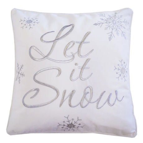 Let It Snow Embroidered Cotton Throw Pillow 20x20 Inch - Omega Lifestyles