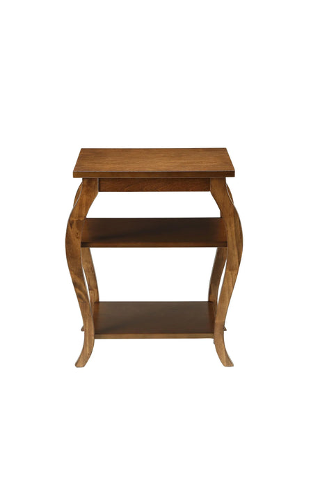 Walnut Finish Square Leg Accent Table With Storage Shelves - Omega Lifestyles