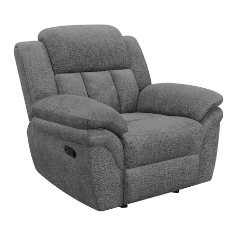 Charcoal Upholstered Glider Recliner With Cushioned Arms - Omega Lifestyles
