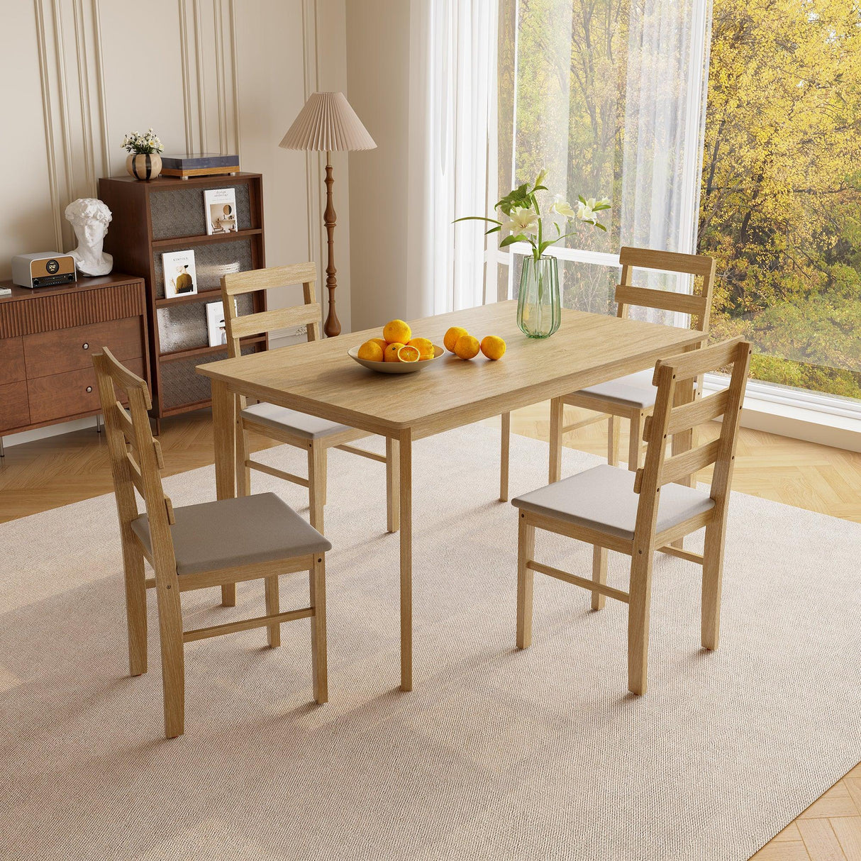 Solid Wood Natural Finish Dining Table And Chair Set - Omega Lifestyles