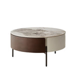 Round Ceramic Top Coffee Table With Drawers And Metal Legs - Omega Lifestyles