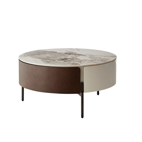 Round Ceramic Top Coffee Table With Drawers And Metal Legs - Omega Lifestyles