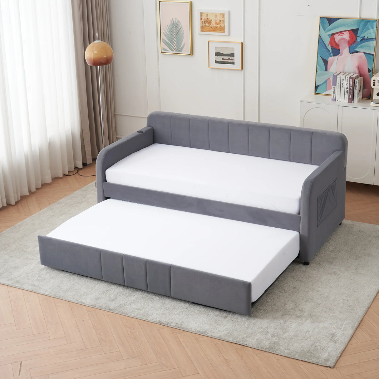 Twin Velvet Upholstered Daybed Frame With Trundle - Omega Lifestyles