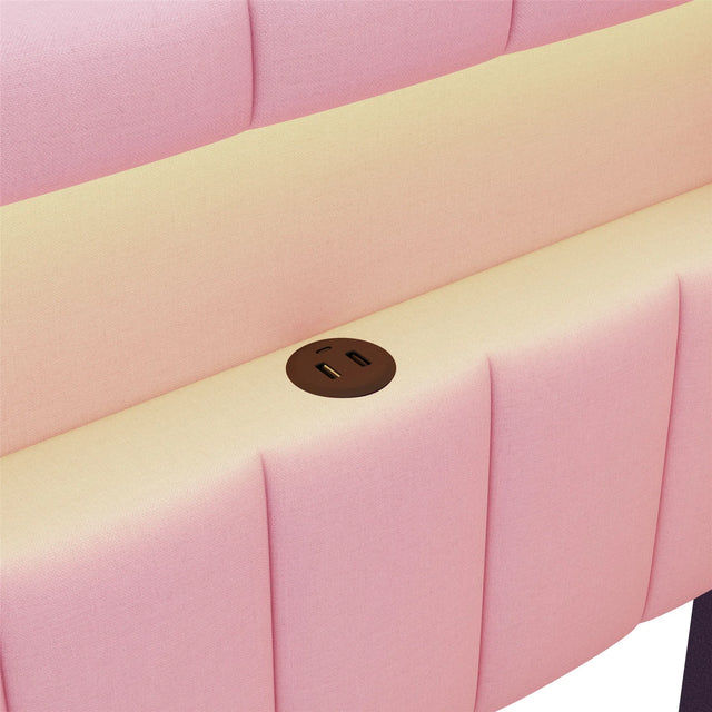 Twin Pink Upholstered Platform Bed Frame With USB Ports And LED - Omega Lifestyles